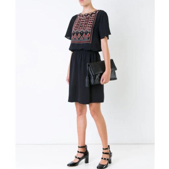 Tory Burch Black Mini Dress with Red Embroidery - Picture 11 of 11